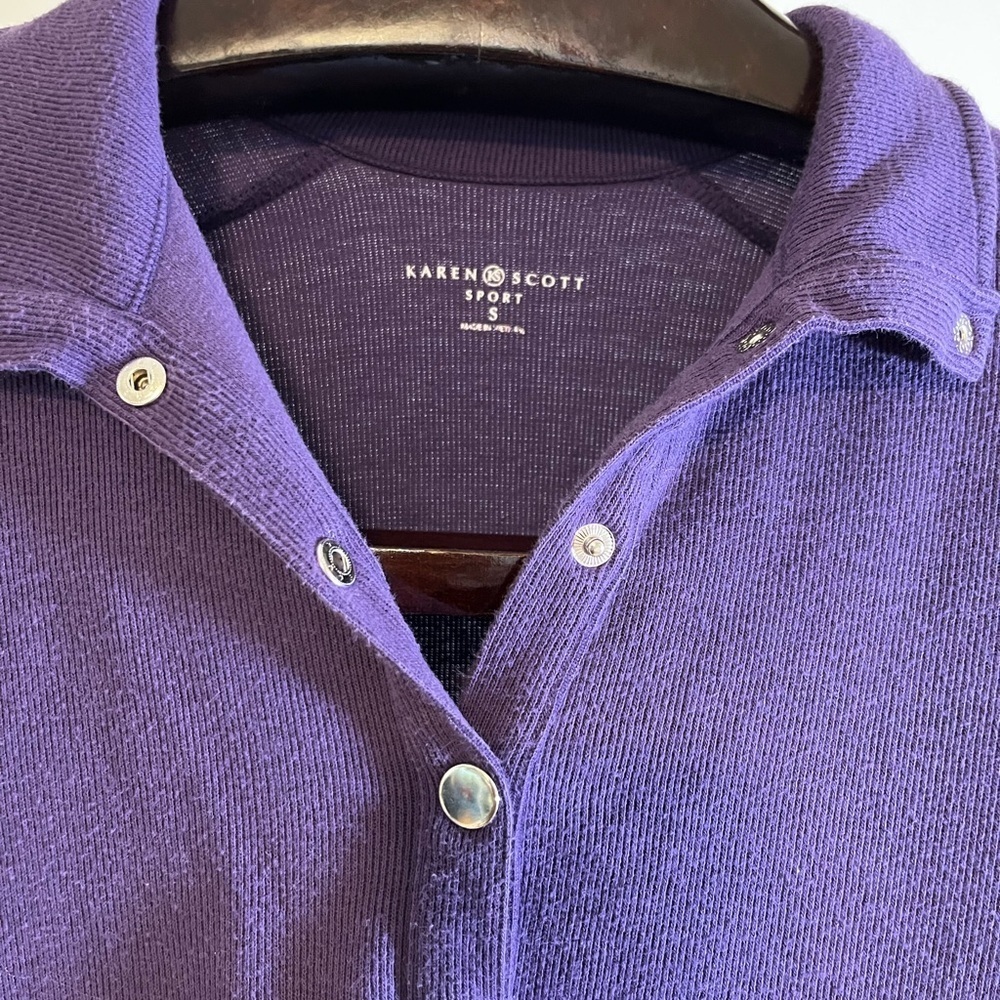 Karen Scott Sport Purple Waffle Knit Snap Button Long Sleeve Top Size S - Picture 2 of 4